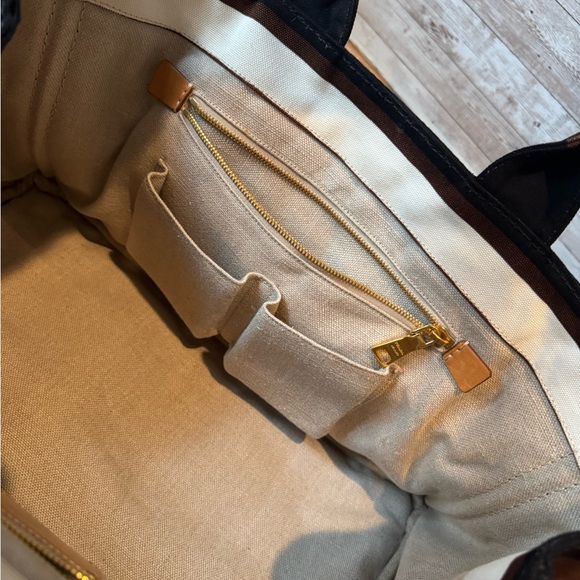 Authentic Prada Canvas Striped Tote Bag Brown Cream Large Shopper - Picture 10 of 13